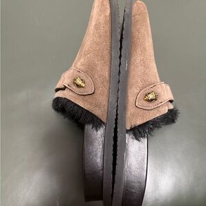 Kurt Geiger Brown Suede Slides with Black Fur